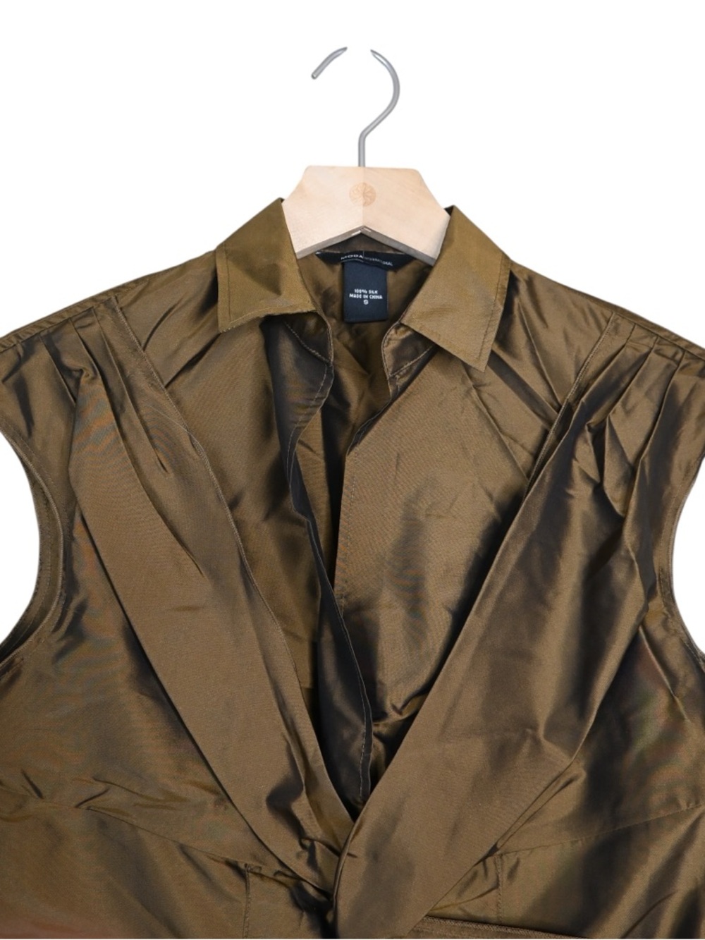 Moda International Women's S Silk Sleeveless Twist Front Wrap Blouse in Bronze - Picture 3 of 8